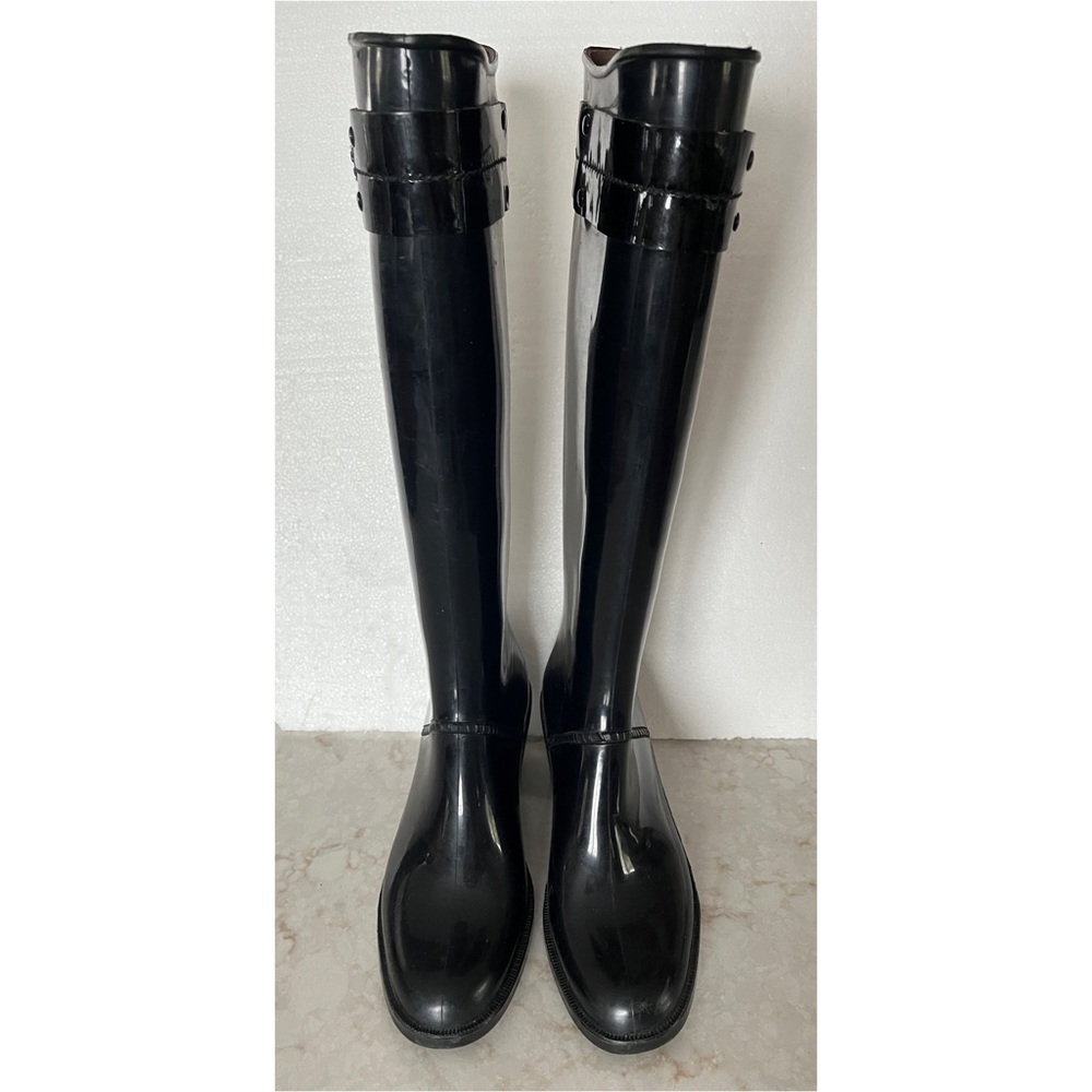 Burberry Black Knee High Heel Rain Boots Size 36 - Picture 7 of 12
